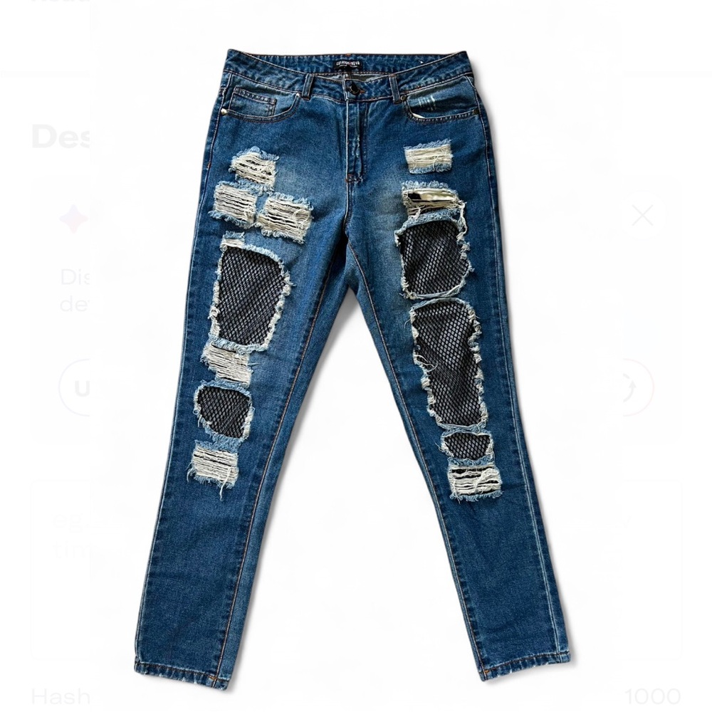 Fashion Nova Distressed Fishnet Jeans